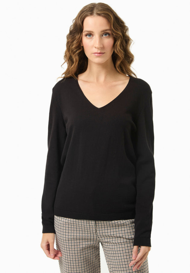 V-Neck Knitted Organic Cotton Sweater Black