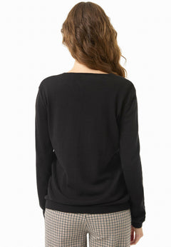 V-Neck Knitted Organic Cotton Sweater Black