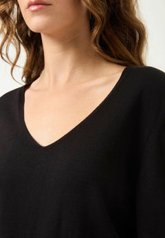 V-Neck Knitted Organic Cotton Sweater Black