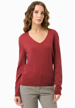 V-Neck Knitted Organic Cotton Sweater Merlot