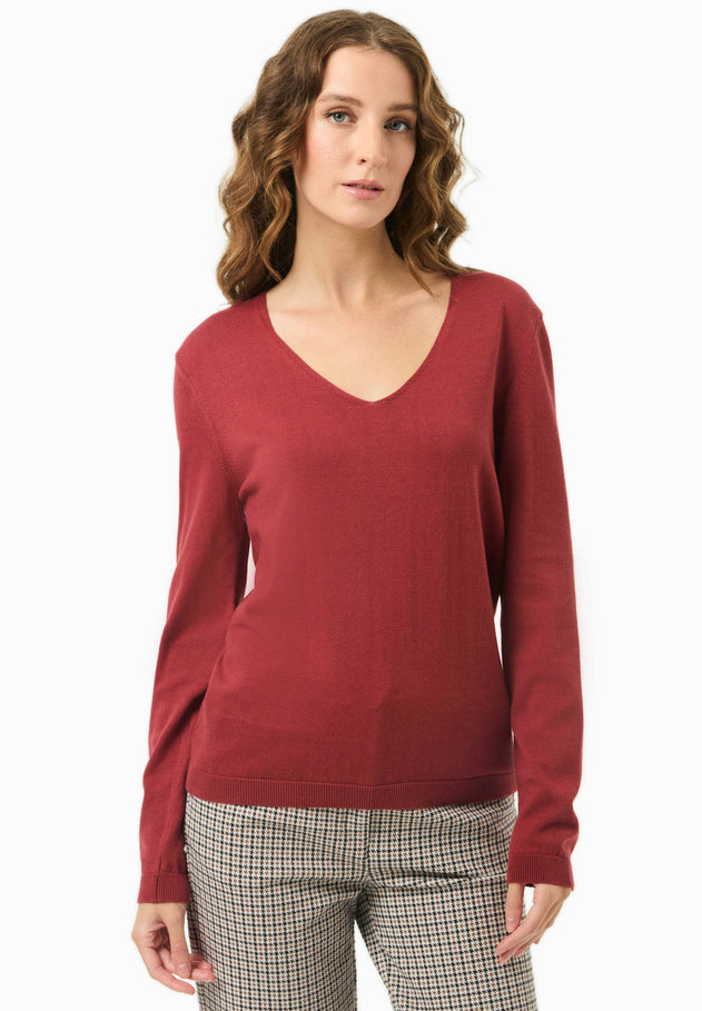 V-Neck Knitted Organic Cotton Sweater Merlot