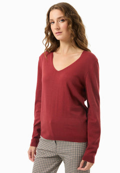 V-Neck Knitted Organic Cotton Sweater Merlot