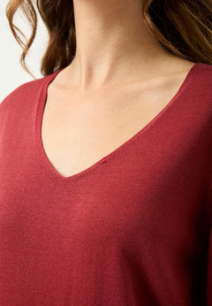 V-Neck Knitted Organic Cotton Sweater Merlot