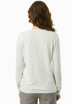 V-Neck Knitted Organic Cotton Sweater Off White