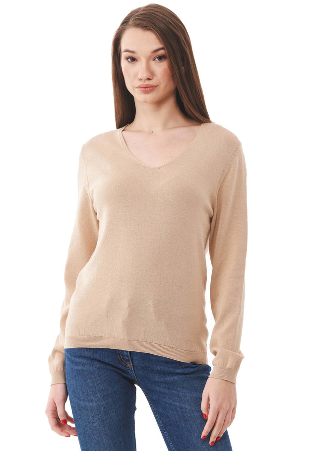V-Neck Knitted Organic Cotton Sweater Beige