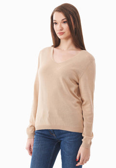 V-Neck Knitted Organic Cotton Sweater Beige