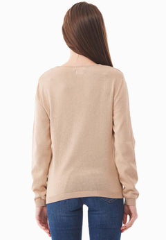 V-Neck Knitted Organic Cotton Sweater Beige