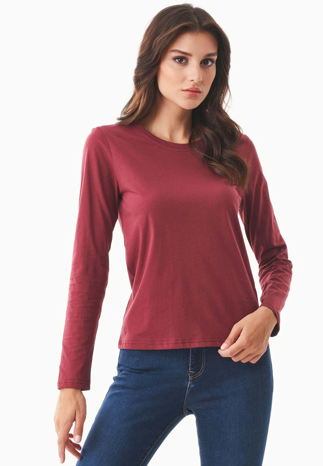 Women's Casual Long-Sleeved T-Shirt Syrah Red