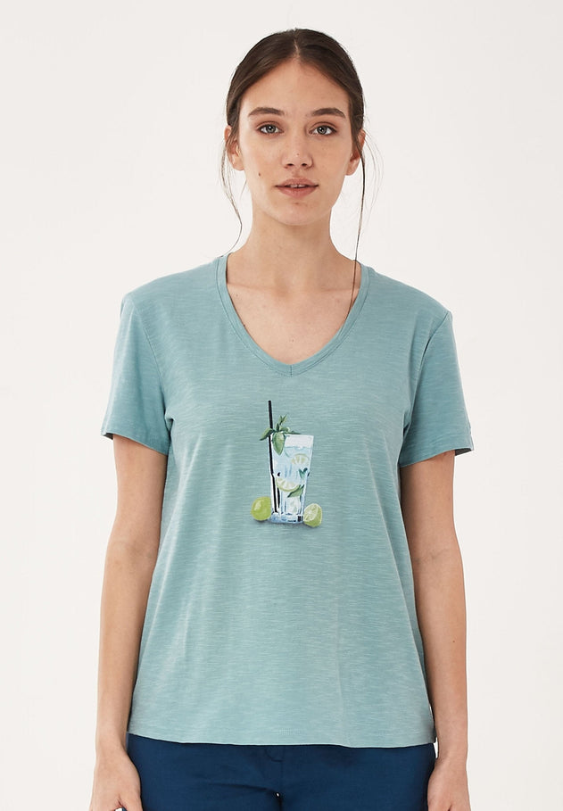 Dames V-hals Cocktail T-shirt Miami Sky