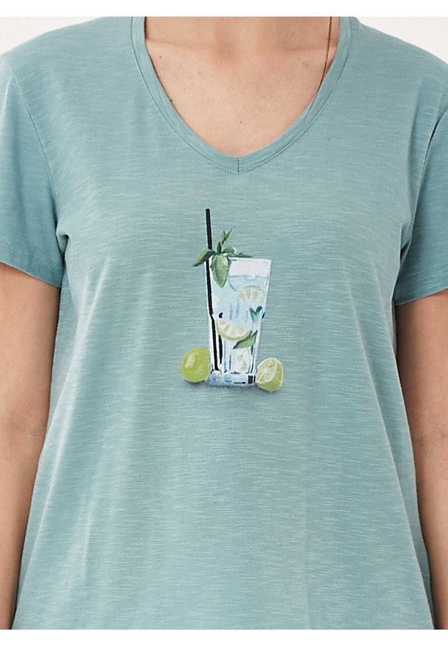 Dames V-hals Cocktail T-shirt Miami Sky