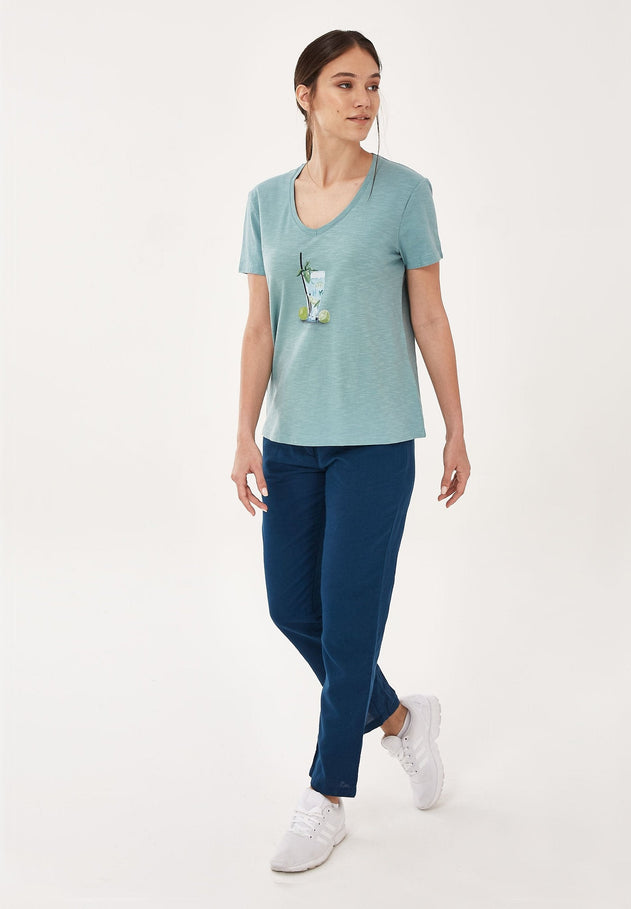 Dames V-hals Cocktail T-shirt Miami Sky