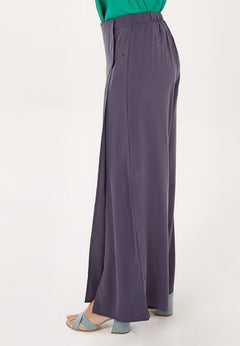 Wide Leg Lyocell Pants With Slits Steel
