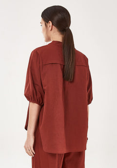 V-Neck Linen Cotton Blend Blouse Hot Chocolate