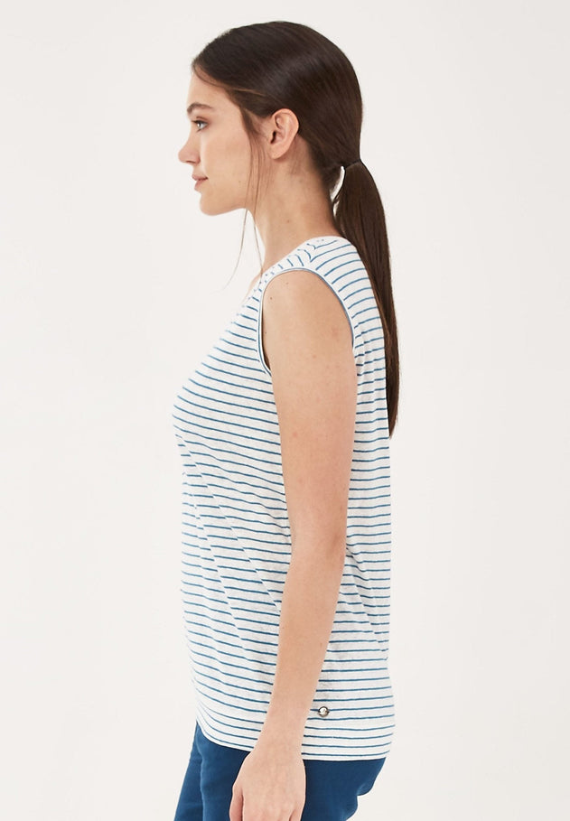 Garengeverfd Gestreept Linnenmix Top Wit / Ocean