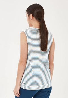 Garengeverfd Gestreept Linnenmix Top Wit / Ocean