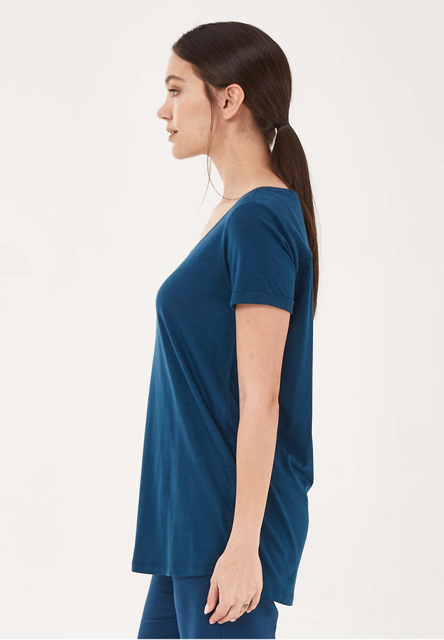 Lyocellmix Ronde hals T-shirt Marineblauw