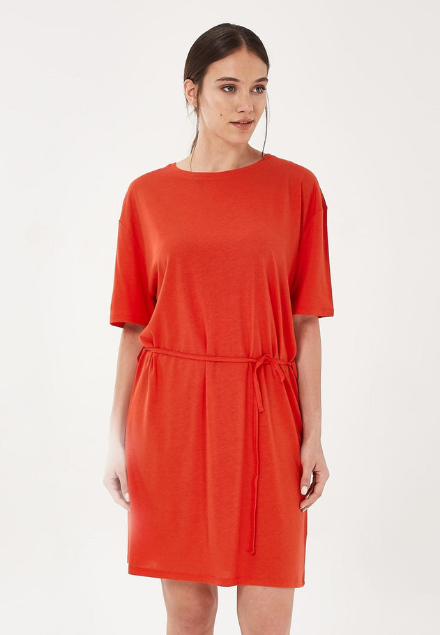 Loose fit Met ceintuur Jersey Lyocellmix Jurk Rood
