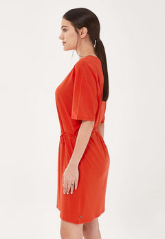 Loose fit Met ceintuur Jersey Lyocellmix Jurk Rood