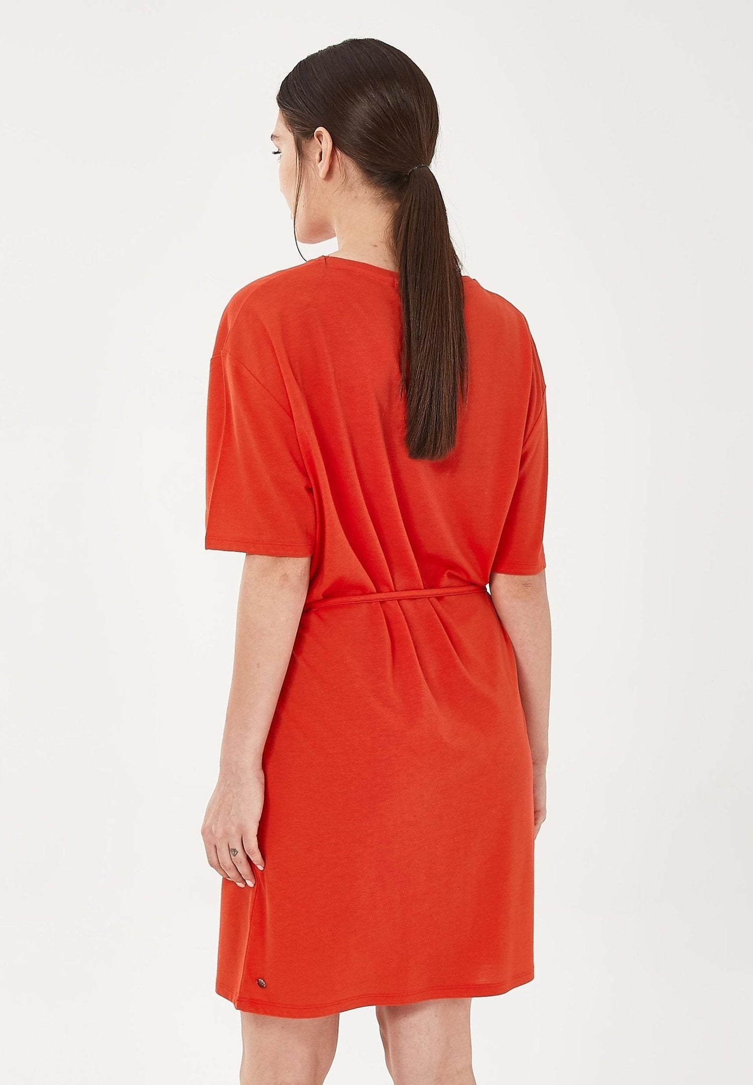 Loose fit Met ceintuur Jersey Lyocellmix Jurk Rood