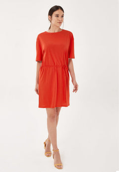 Loose fit Met ceintuur Jersey Lyocellmix Jurk Rood