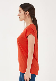Dames Lyocellmix V-hals T-shirt Rood