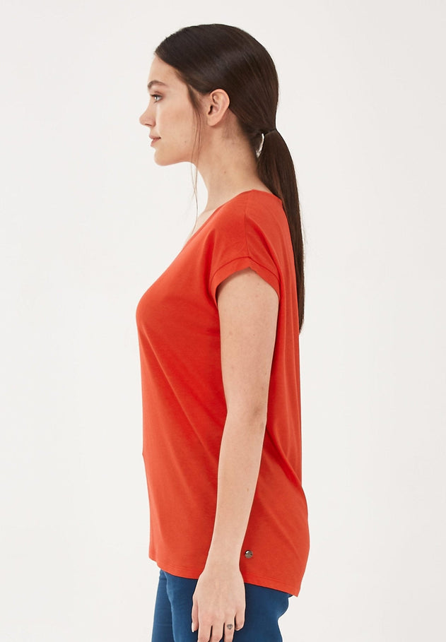 Dames Lyocellmix V-hals T-shirt Rood