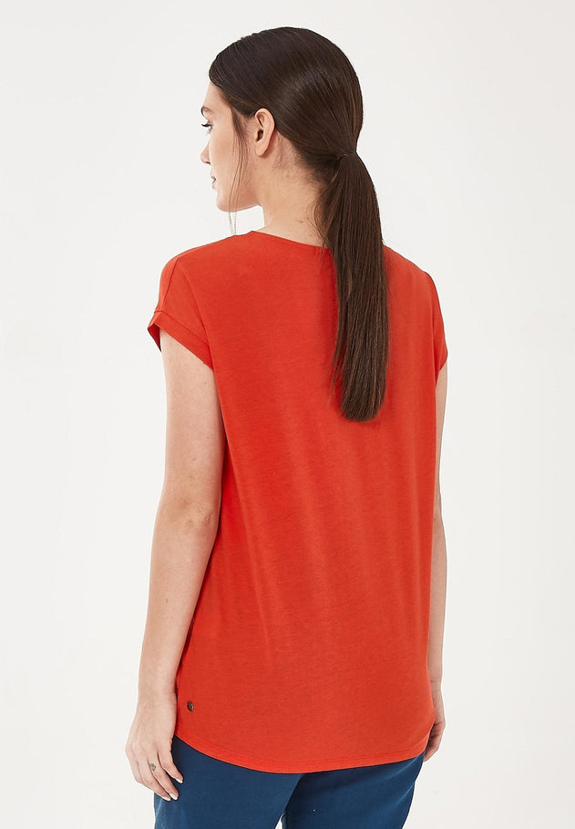 Dames Lyocellmix V-hals T-shirt Rood