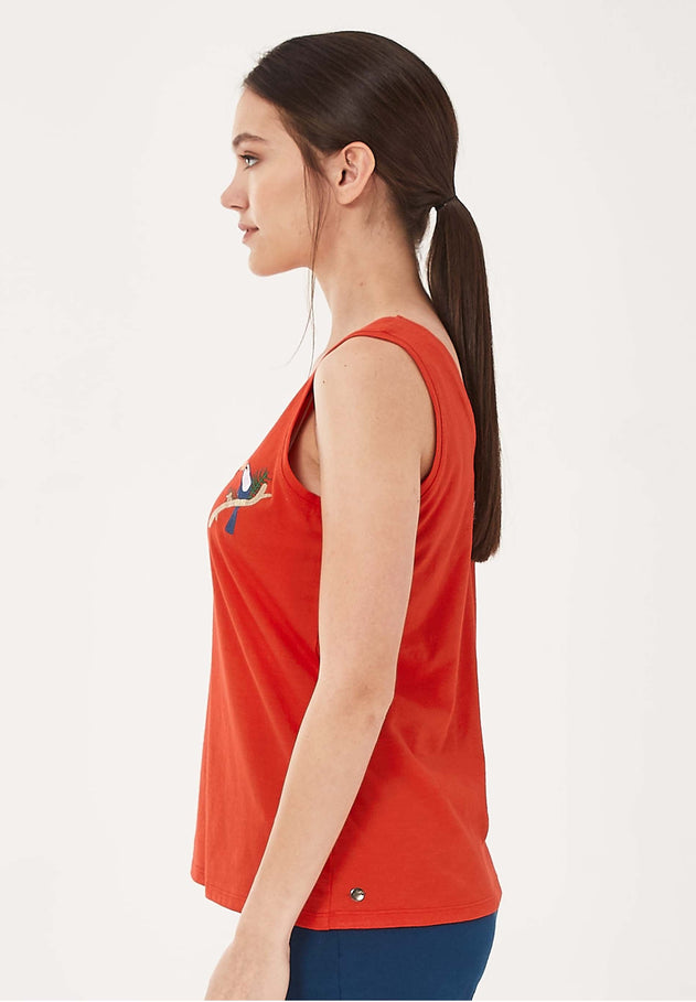 Toucan Geborduurd Tanktop Rood
