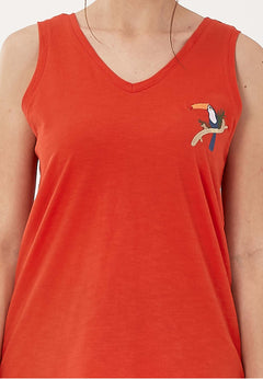 Toucan Geborduurd Tanktop Rood