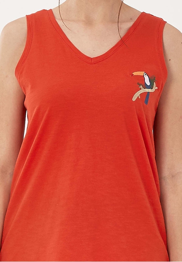 Toucan Geborduurd Tanktop Rood