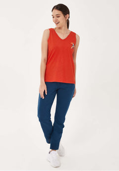 Toucan Geborduurd Tanktop Rood