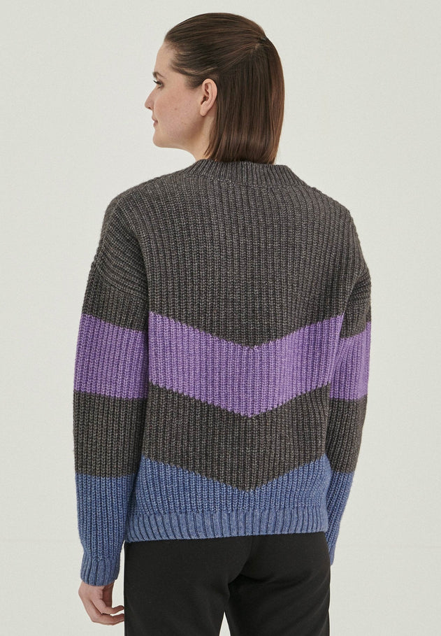 Merino Wool Blend Pullover Grey Striped