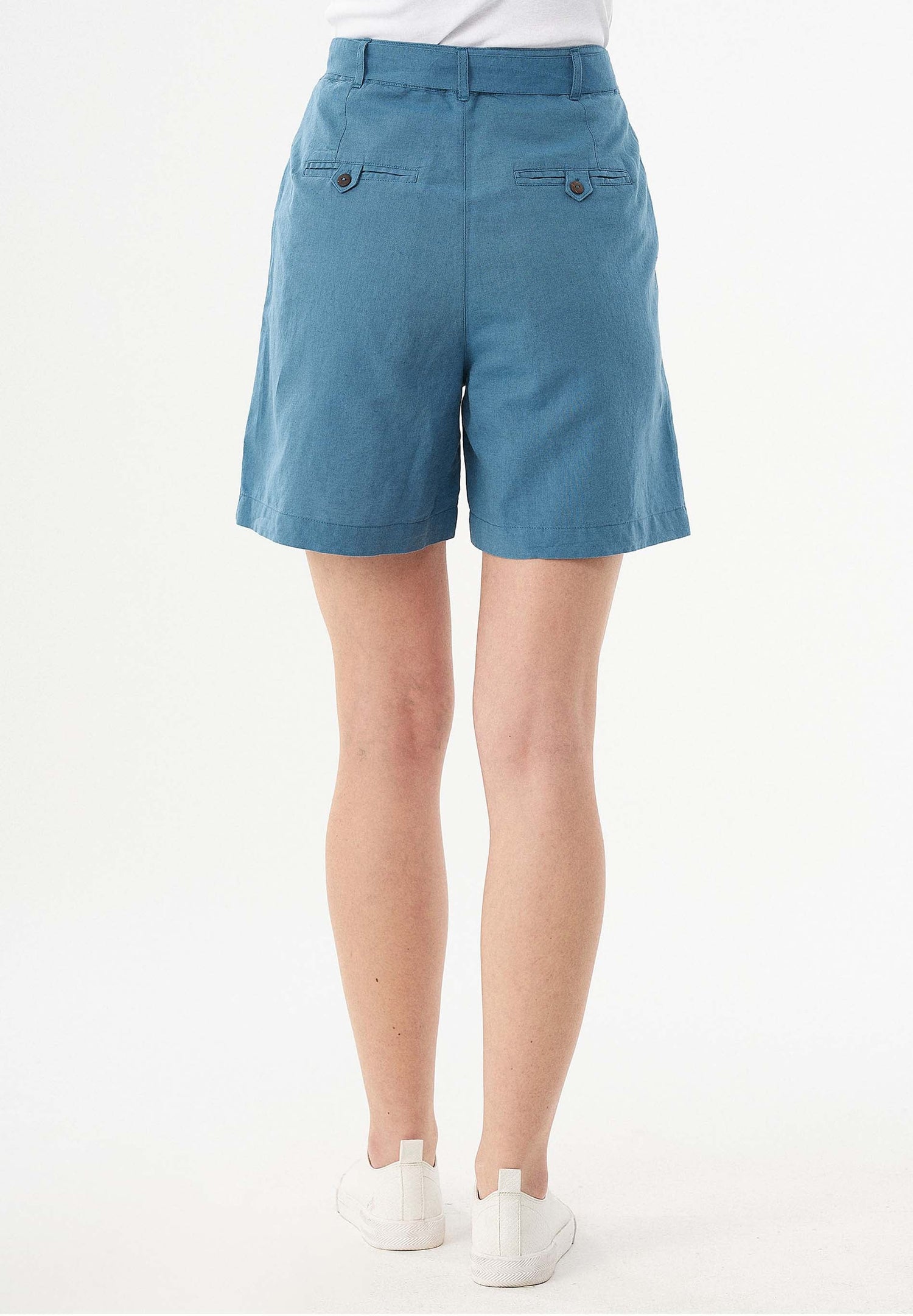 Met ceintuur Linnen-katoen Short Petrol Blue