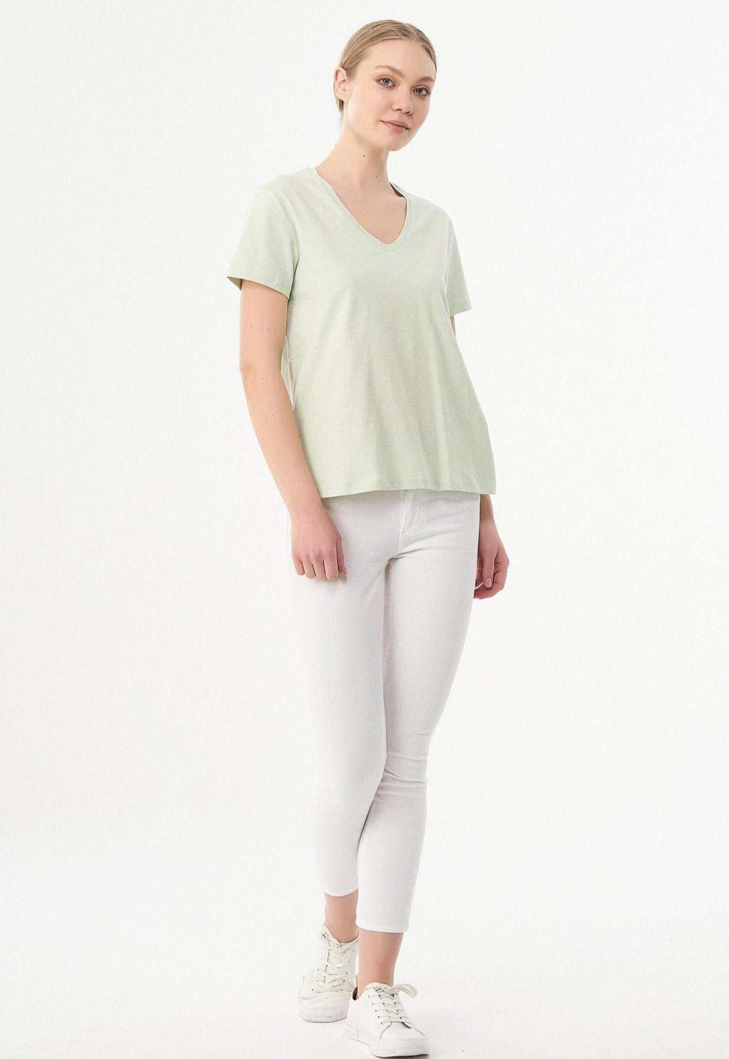 V-hals T-shirt Sage Green