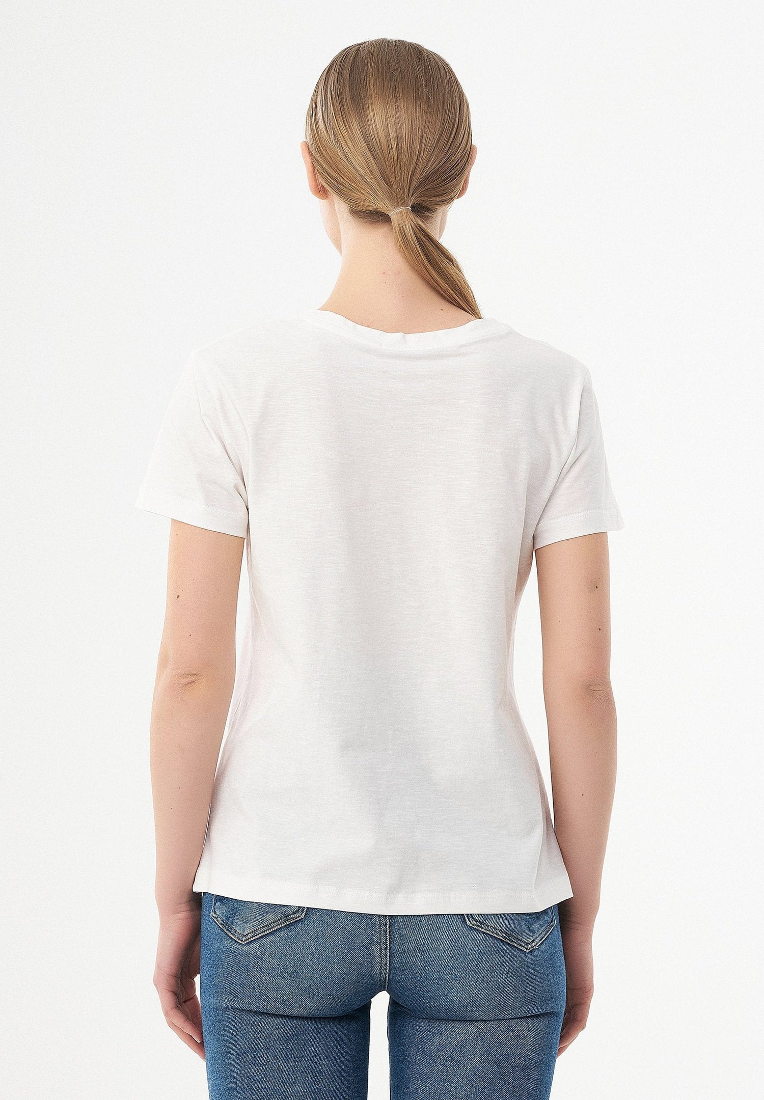 Dames V-hals T-shirt Gebroken wit