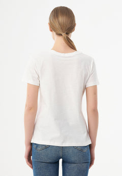 Dames V-hals T-shirt Gebroken wit