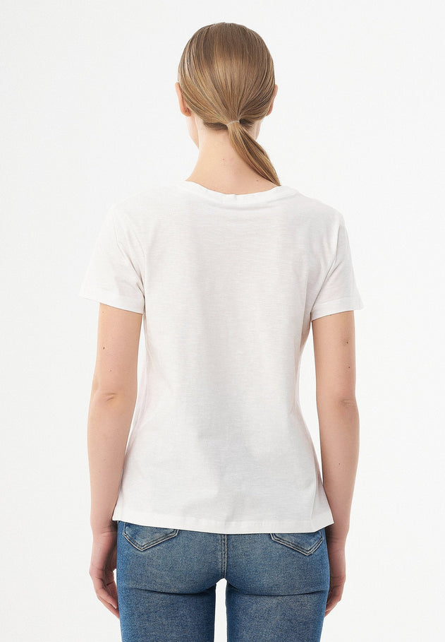 Dames V-hals T-shirt Gebroken wit