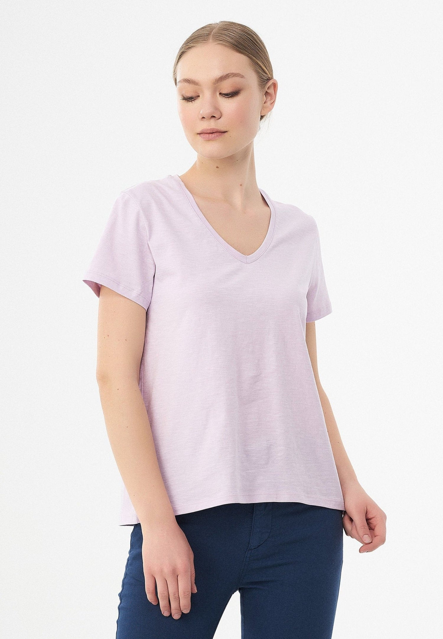 V-hals T-shirt Lavender Fog
