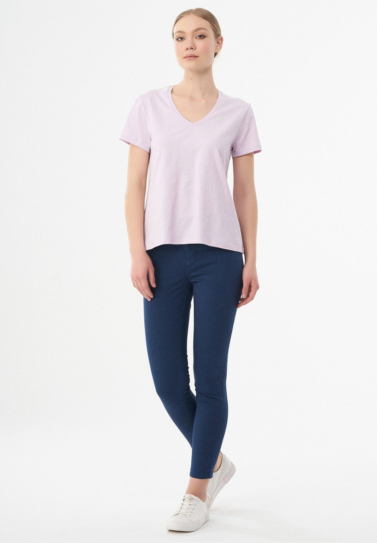 V-hals T-shirt Lavender Fog