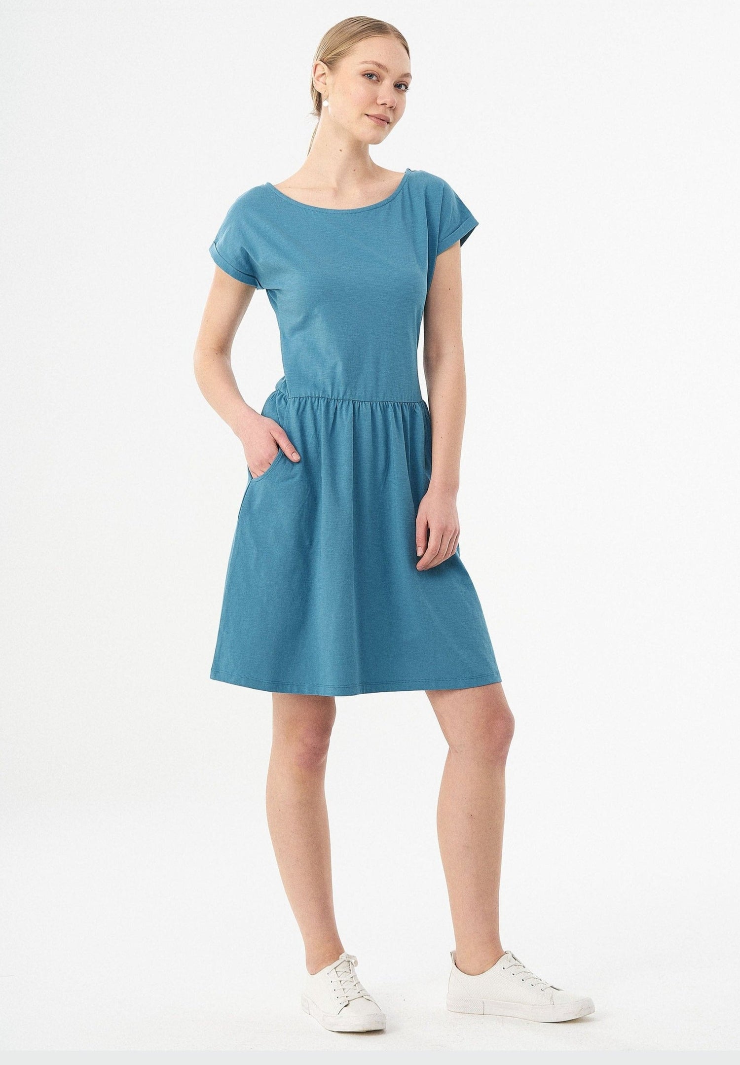 Slub jersey Jurk Petrol Blue Green