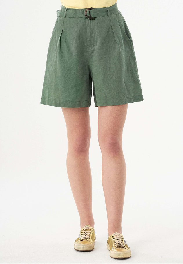 Met ceintuur Linnen-katoen Short Fern Green