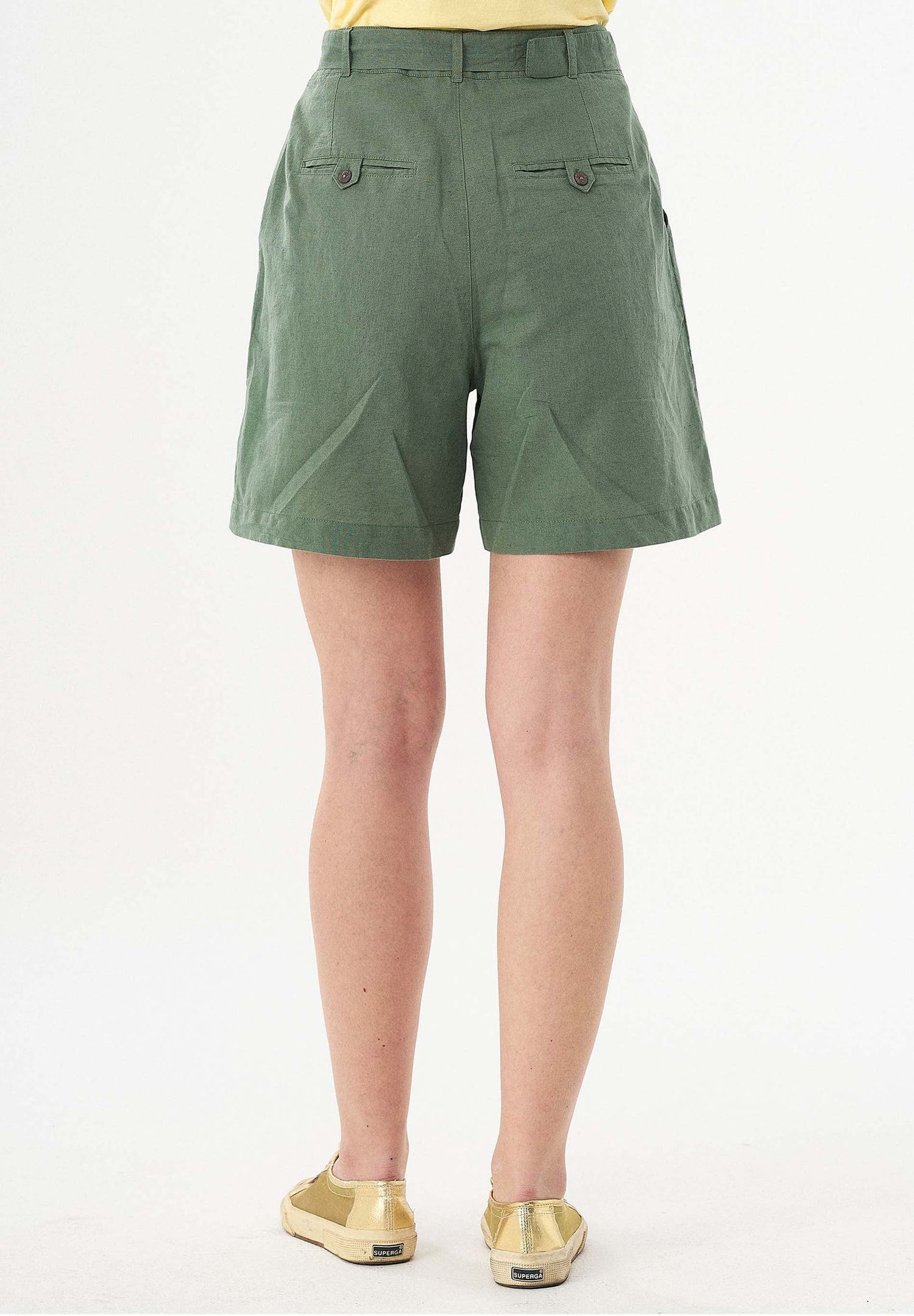 Met ceintuur Linnen-katoen Short Fern Green