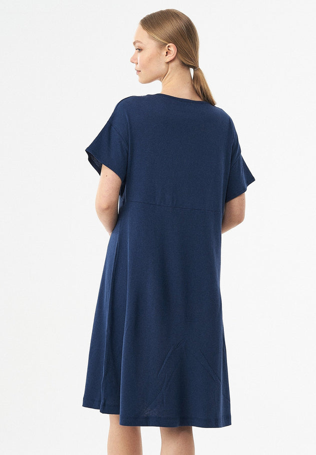 Linnenmix Jersey Jurk Marineblauw