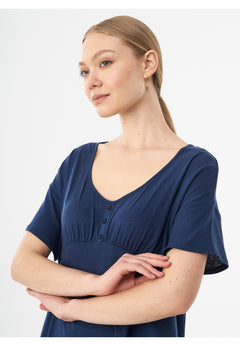 Linnenmix Jersey Jurk Marineblauw