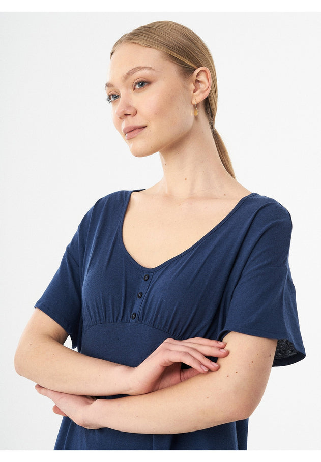 Linnenmix Jersey Jurk Marineblauw