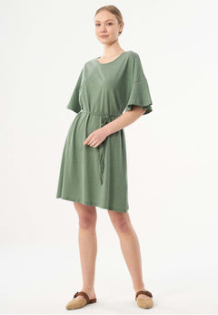 Met ceintuur Jersey Linnenmix Jurk Fern Green