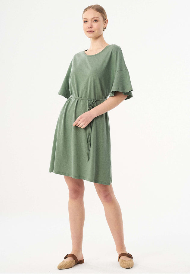 Met ceintuur Jersey Linnenmix Jurk Fern Green