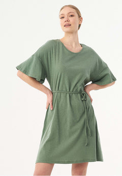 Met ceintuur Jersey Linnenmix Jurk Fern Green