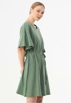 Met ceintuur Jersey Linnenmix Jurk Fern Green