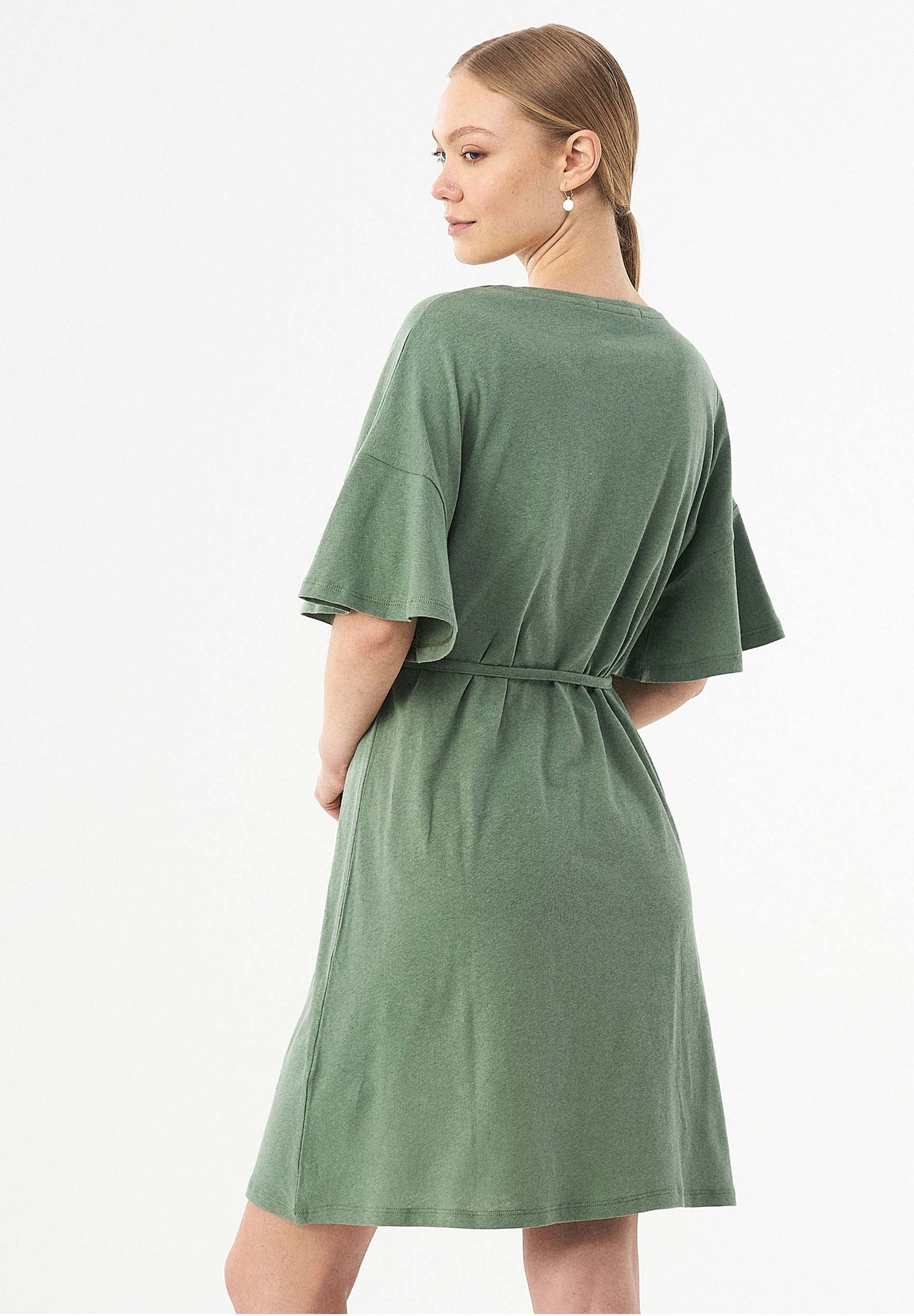 Met ceintuur Jersey Linnenmix Jurk Fern Green